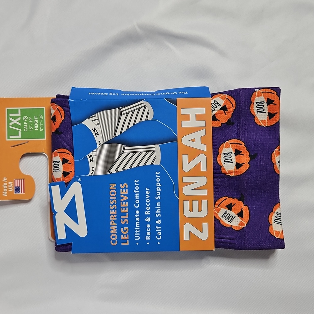 ZENZAH HALLAWEEN BOO COMPRESSION SOCKS / L-XL PURPLE/ORANGE
